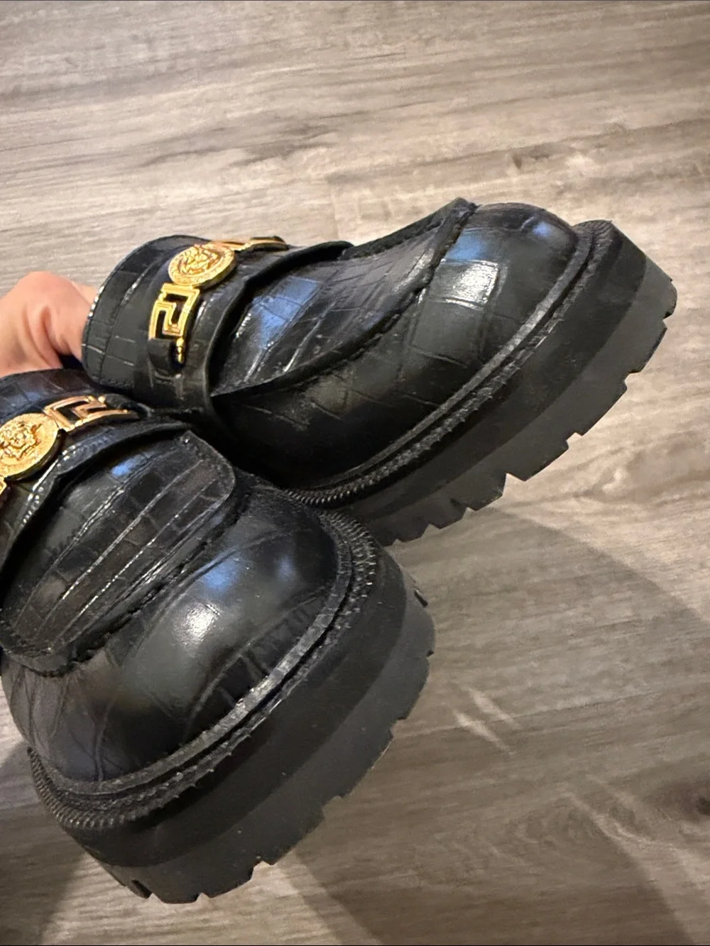 Authentic Versace Embossed Leather Loafers